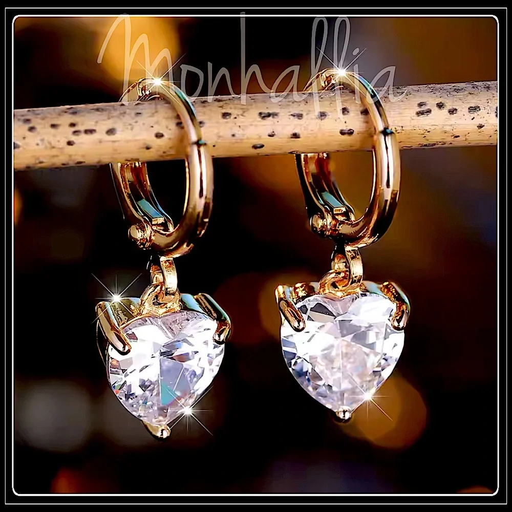 NEW SPARKLING GOLD SIMULATED DIAMOND HEART LOVE GIFT HUGGIE EARRINGS